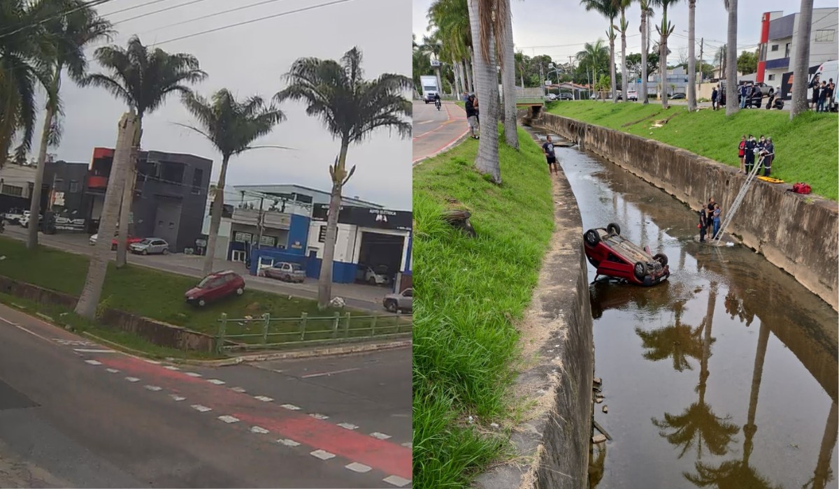 Acidente em Vinhedo: Veículo despenca em córrego após colisão registrada por câmeras