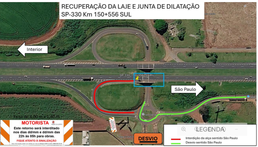 Anhanguera terá interdição de alça de acesso para reparos em Limeira durante fim de semana